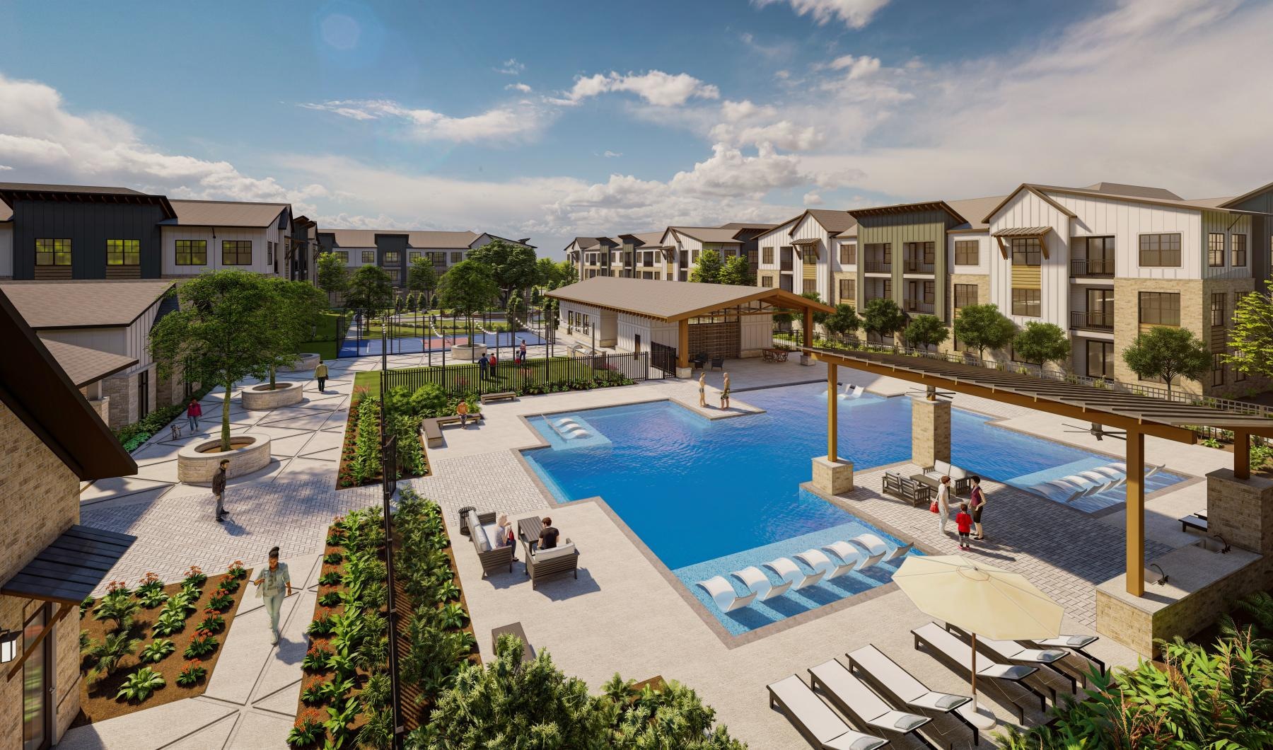 a swimming pool in a resort